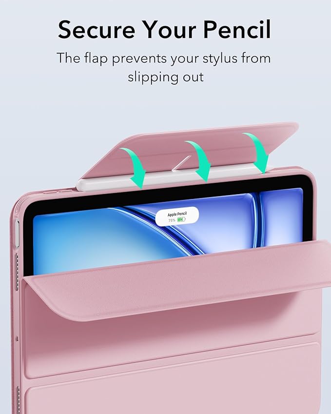 ESR for iPad Air 11 Inch Case M4/M3/M2 (2026/2025/2024) iPad Air 5th/4th Gen Case (2022/2020) 10.9 Inch with Pencil Holder Removable Magnetic Cover Vertical Stand Rebound 360 Series Pink