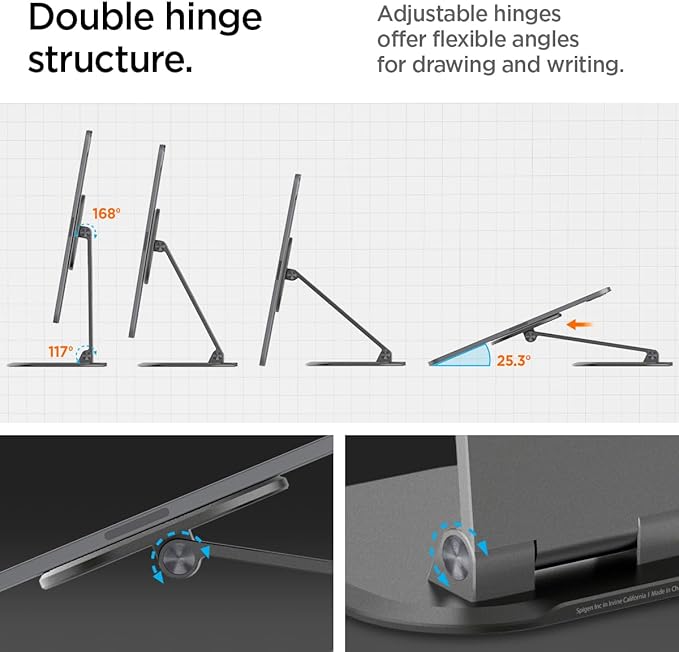 Spigen OneTap Easel Tablet Stand Designed for All iPad/Pro/Air/Mini Models Compatible with 8.3 / 10.9 / Pro 11 / 12.9 / 13 Premium Adjustable Multi-Angle Magnetic Stand - Space Gray