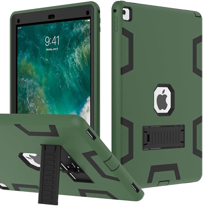 Case for iPad Pro 12.9 Case 2017/2015 (Old Model1st &amp 2nd Gen) Puxicu Heavy Duty Rugged Protective Cover for iPad Pro 12.9 (Model: A1584 A1652 A1670 A1671) Green &amp Black