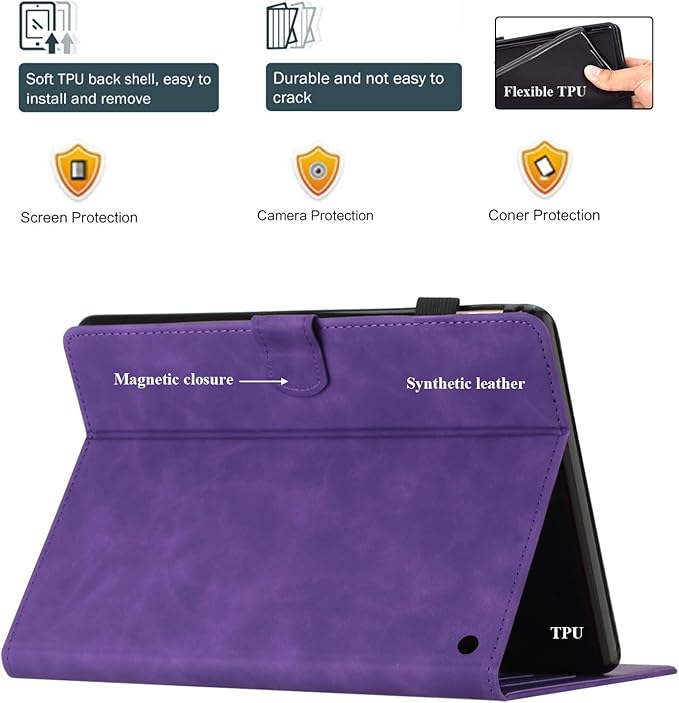 Case for Amazon Kindle Fire HD 8 &amp Fire HD 8 Plus (12th/10th Gen 2024/2022/2020) 8 with Stand/Pencil Holder [Auto Sleep/Wake] UUcovers Embossed Magneic Smart Folio Cover Purple Butterfly
