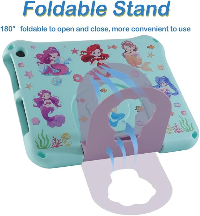 Kindle Fire HD 10 HD10 2023 2021 13th 11th Generation Kid Pro Tablet Case for Kids Girl Toddlers Cartoon Mermaid EVA Shockproof Kid-Friendly Cover with Stand Handle Green