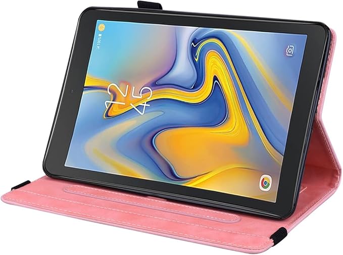 YEMENGHUA Heavy Duty Protection Compatible with Samsung Galaxy Tab A 8.0 T387 SM-T387V T387T T387A Slim Lightweight Embossed PU Leather Flip Holder Tablet PC Case Card Slot Tablet Case(Pink)