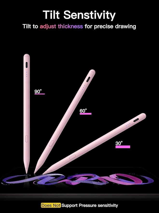 Stylus Pen for ipad 2018-2026 USB-C Fast Charging Pencil Pixel-Perfect Tilt Sensitivity for iPad 11/10/9/8/7/6/A16 iPad mini 7/6/5 iPad Air M4/3/2 11/13/5/4/3 iPad Pro M5/4 13/12.9″/11″ Pink