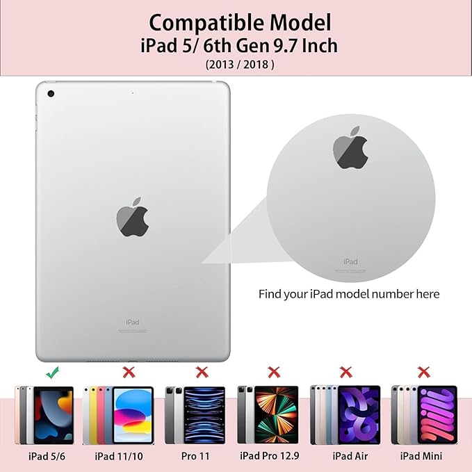 kenke for iPad 6/5th Generation Case with Keyboard 9.7 Inch 2018/2017 iPad Air 2/1 Detachable Wireless Bluetooth iPad Keyboard Case with Built-in Left Side Pencil Holder Auto Wake/Sleep (Pink)