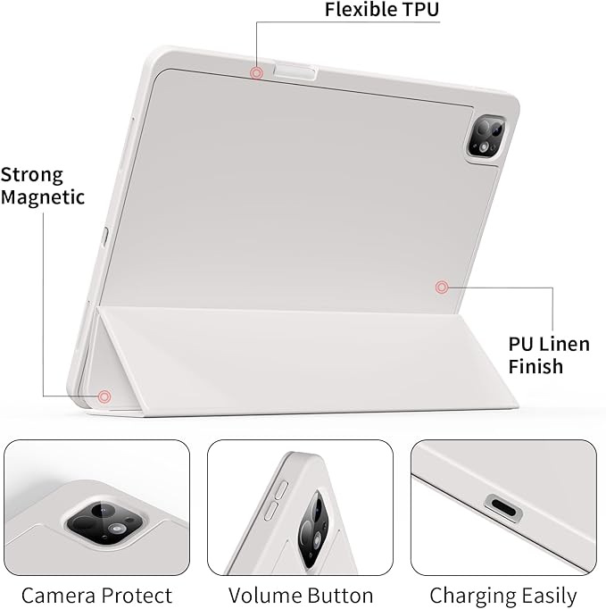 for iPad Pro 13 inch Case (M5/M4) 2025/2024 Slim Protective Cover with Pencil Holder Soft TPU Back Cover Trifold Stand Auto Wake/Sleep A2925 A2926 A3007 A3362 A3359 (Gray)