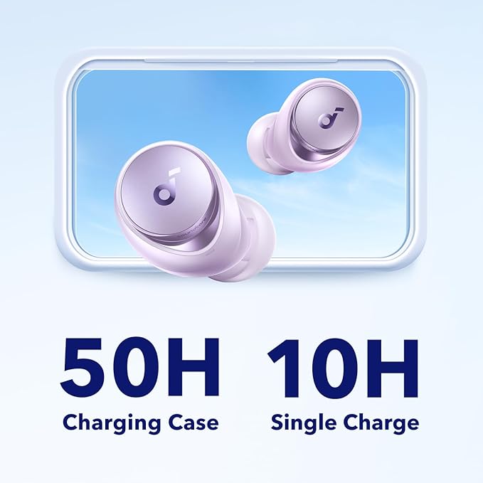 Soundcore by Anker Space A40 Auto-Adjustable Active Noise Cancelling Wireless Earbuds Reduce Noise by Up to 98% 50H Playtime Hi-Res Sound Comfortable Fit App Customization Wireless Charge