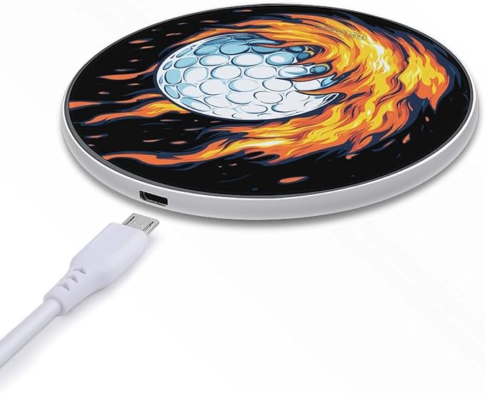 Golf Ball with Flames Phone Charger Magnetic Charging Pad Anti-Slip with USB Cable