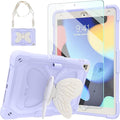 Ambison Case for iPad 9th/8th/7th Generation 10.2 inch with Glass Screen ProtectorRugged Shockproof Protective Cover for Kids Girls Butterfly StandShoulder Strap for iPad 2021/2020/2019-Purple