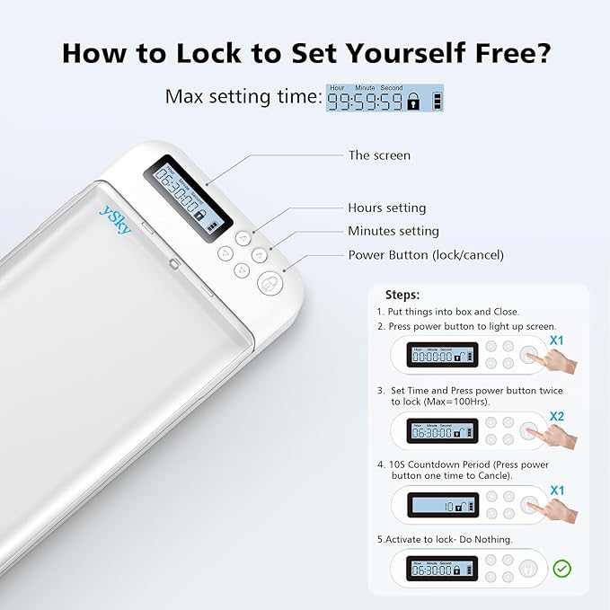 ySky Timed Phone Lock Box for iPhone &amp Android - Self-Control Timer to Help Kids &amp Students Focus Back - Translucent
