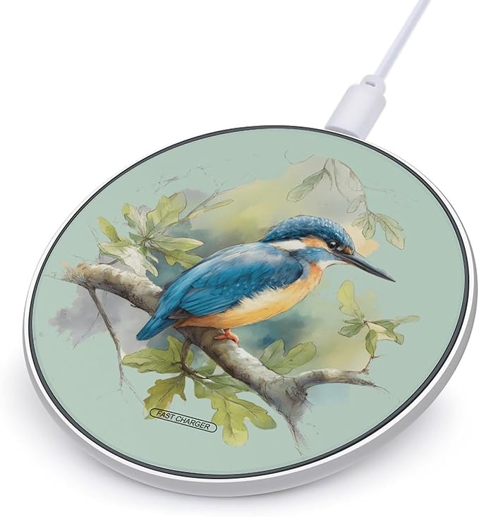 Kingfisher Sits on Branch Fast Portable Charger 10W Funny Graphic Phone Charging Pad with USB Cable