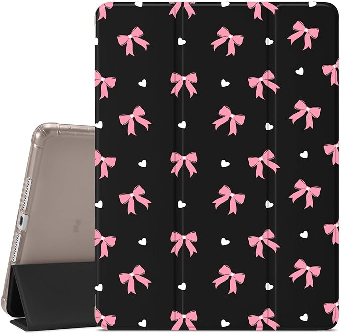 Cute Girly Pink Bowknot Pattern for iPad Mini6Protective CasePencil Holder &amp Clear Transparent Back &amp Trifold Cover Scratchproof Case(Model Number:A2567/A2568/A2569)