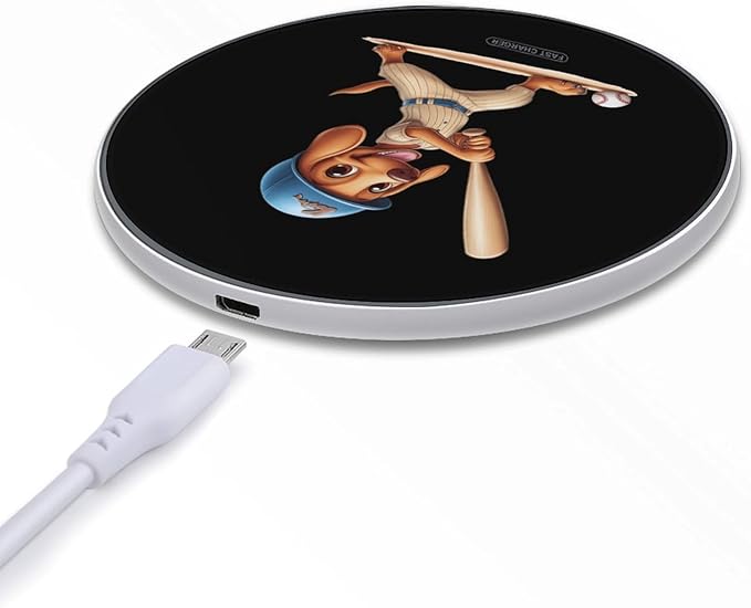 Dachshund Baseball Wireless Charger Anti-Slip Wireless Charging Pad Slim Charger Mat for Men Women