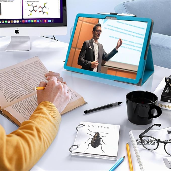Compatible with Plimpton PlimPad P60/P60 Pro 10-INCH Tablet case Full Coverage Ultra Slim PU Leather Cover Case Folding Stand Cover Protective Tablet Cover Hand Strap Magnet (Light Blue)