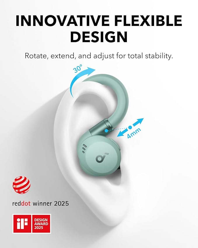 Soundcore Sport X20 by Anker True-Wireless Workout Earbuds Rotatable and Extendable Ear Hooks Noise Cancelling Deep Bass IP68 Waterproof Sweatproof Dustproof 48H Play Sport Earbuds for Gym