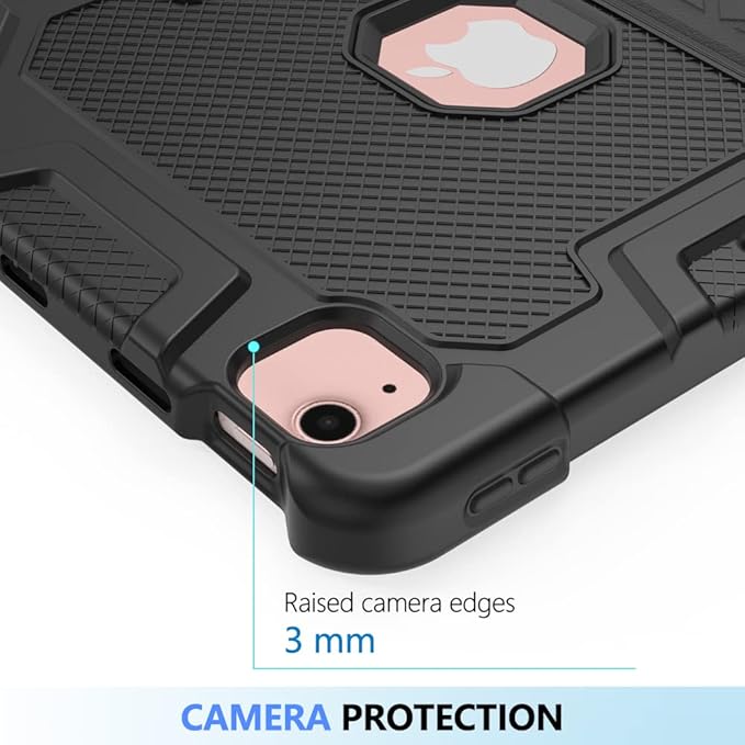 Puxicu Case for iPad Air (4th &amp 5th Generation) 10.9 Inch 2020/2022 Heavy Duty Rugged Protective Built-in Pencil Holder Cover for iPad Air5/Air4Black