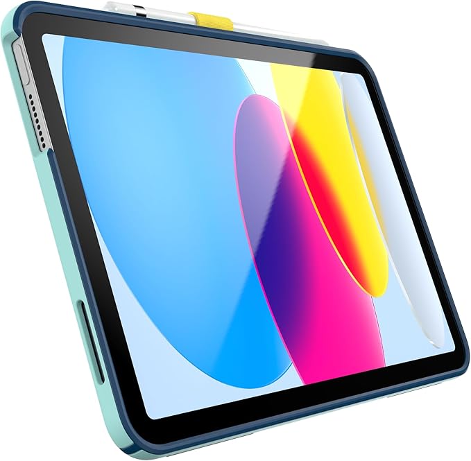 Speck iPad 10.9 Inch Tablet Case and Stand - Scratch Resistant Drop Protection &amp Quick Release Kickstand - for iPad 10th Gen 2022 - StandyShell Glass Teal/Deep Sea Blue/Daisy Yellow