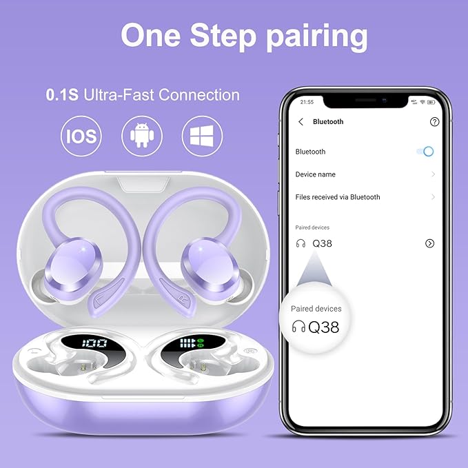 Wireless Earbuds Bluetooth Earbuds Bluetooth 5.4 Headphones 68hrs Playtime Sport Earphones with LED Display ENC Noise Cancelling Mic IPX7 Waterproof Over Ear Ear Buds with Hook for Gym/Workout