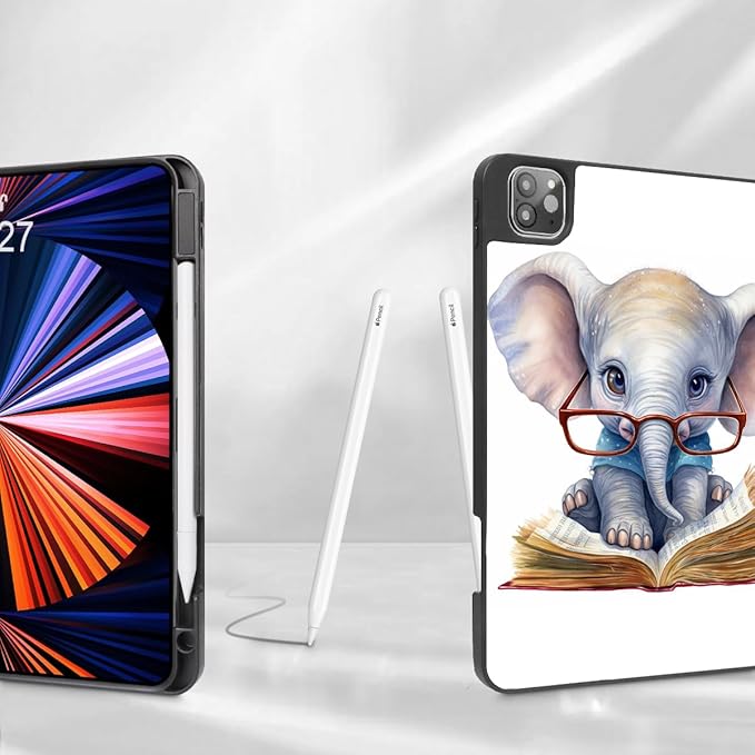 Mektron for iPad Pro M2 11-inch 4th/ 3rd/ 2nd/ 1st Gen Case 2022 2021 2020 2018 with Pencil Holder Tablet Cover with Soft TPU Back Cover for 11 inch iPad Pro Cute Elephant C341