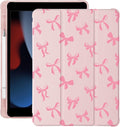 Cute Kawaii Bow for iPad 5th/6th Generation Case with Pencil Holder Auto Sleep/Wake Pink Leather Soft TPU Back Cover for iPad 9.7 Inch