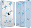 May Chen Case for iPad Air 13 Inch M4 2026 M3 2025 M2 2024 [Built-in Pencil Holder] Shockproof Cover with Clear Transparent Back Shell Auto Sleep/Wake Cover Blue Bows