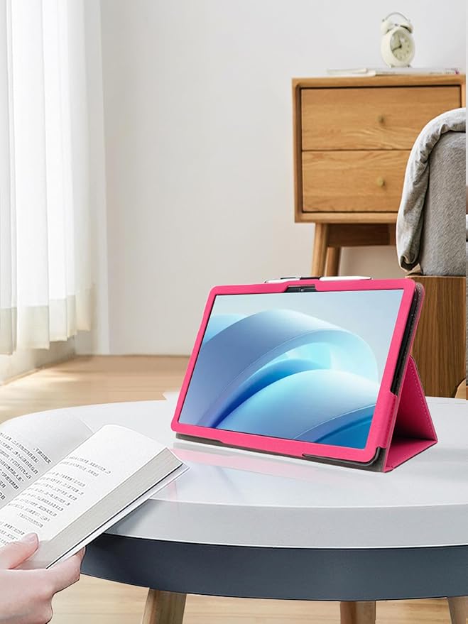 for DOOGEE U13 2025 13 Inch Android Tablet CaseBOVUGAC Folding Stand Protective Cover with Pencil Holder and Wrist StrapFull Protection Premium PUScratch Resistant(Rose Red)