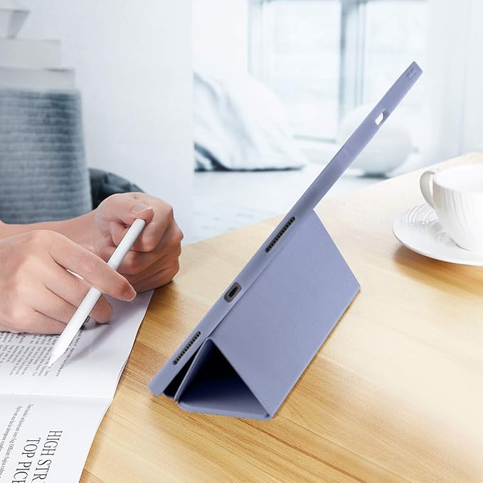 SIWENGDE Cases for iPad Pro 12.9 Case 6th/5th/4th Generation (2022/2021/2020) with Pencil Holder [Apple Pencil Wireless Charging] Soft TPU Smart Tri-fold Stand Protective Cover(Lavender)