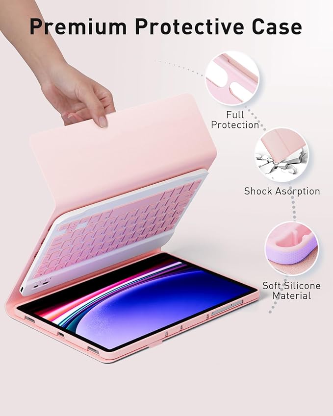 Keyboard Case for 2025 Lenovo Idea Tab Pro 12.7 inch - Stand Folio Detachable Keyboard Cover with Mouse (TB-373FU/TB-375FC) - Pink