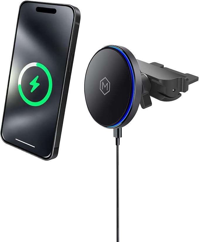 Qi2 15W Wireless Car Charger CD Mount for MagSafe - Magnetic Wireless Charger - Built in on/Off Switch for Charging - Fast Charging &amp Compatible with iPhone 17 16 15 14 13 12 Series