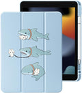 Cute Kawaii Shark Bunny for iPad Air 11 Inch Case 7th/6th Generation (M3/M2) 2025/2024 with Pencil Holder Auto Sleep/Wake Blue Leather Clear Acrylic Back Cover