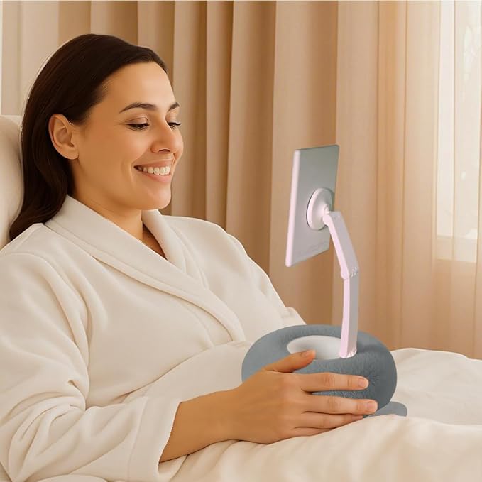 Upgraded Magnetic Kindle Holder for Bed Dual-Axis 360° Adjustable Pillow Stand with Bowl &amp Suction Cup Base Compatible with 3.5–7 Kindle E-Reader iPhone &amp Android PhonesGray