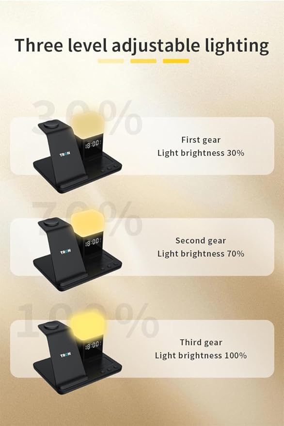 Tron Multifunction 6 in 1- Wireless Charger Fast Charging for iPhone Apple Watch &amp Airpods with Lamp &amp Clock TR20 Model