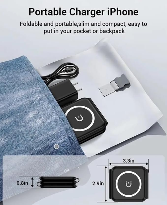D-Choice 3-in-1 Magnetic Wireless Charger – Compatible with Smartphones Watches and Bluetooth Headphones – 15W Fast Charging Compact Design (Black)