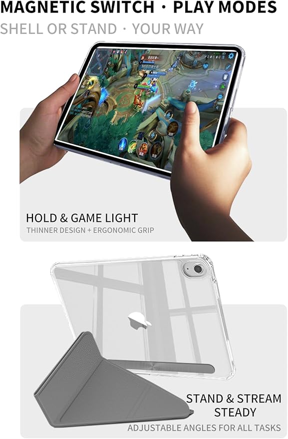 for iPad (A16) 11th/10th Generation Case (2025/2022) - Magnetic Detachable Portrait/Landscape Stand Cover with Hard Shell Back5 Standing AnglesAuto Wake/Sleep Slim &amp LightDark Gray