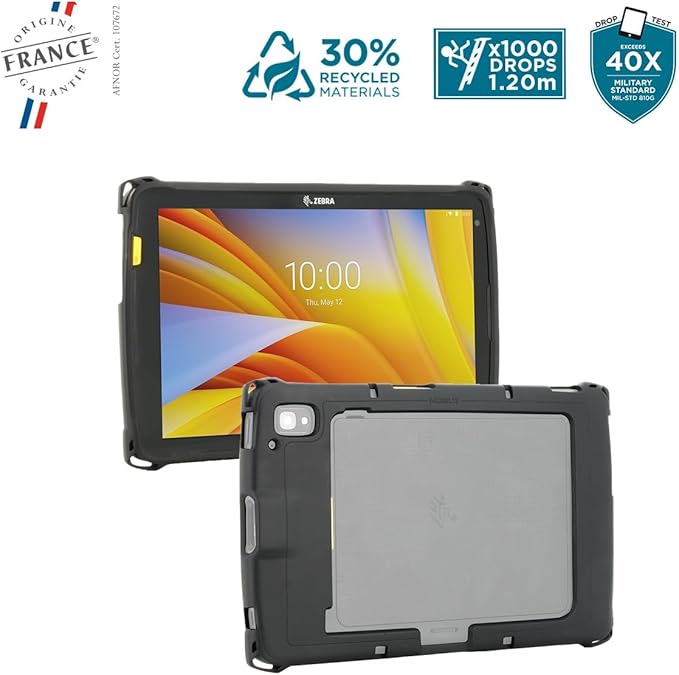 MOBILIS Rugged Case for Zebra Tablet ET40 ET45 Military Grade Shockproof Protective Cover Compatible with Zebra Accessories Recycled Materials Black