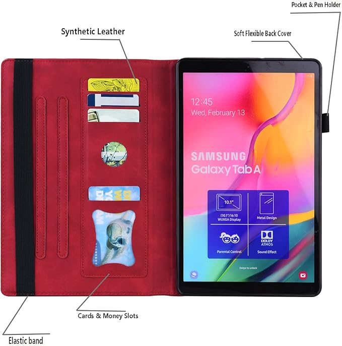Flip Case for Samsug Galaxy Tab A9+ Plus 11 inch (SM-X210/X216/X218) PU Leather Stand Soft Back CoverAdjustable Stand Shell w/Card Slots/Pen Holder/Front Pocket - Red