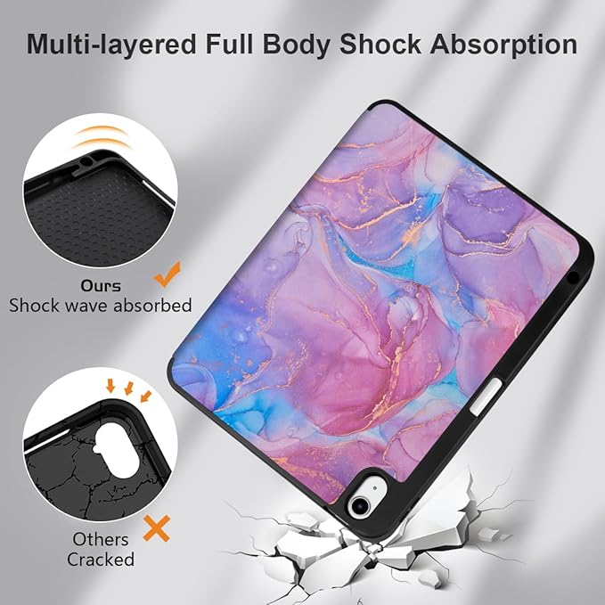 MEEgoodo for M4/M3/M2 iPad Air 11 inch Case 2026 2025 2024Case for iPad Air 5th Generation/iPad Air 4th Gen 10.9 inch 2022 2020 Tablet Cover with Soft TPU Back Shell Pink Marble Texture