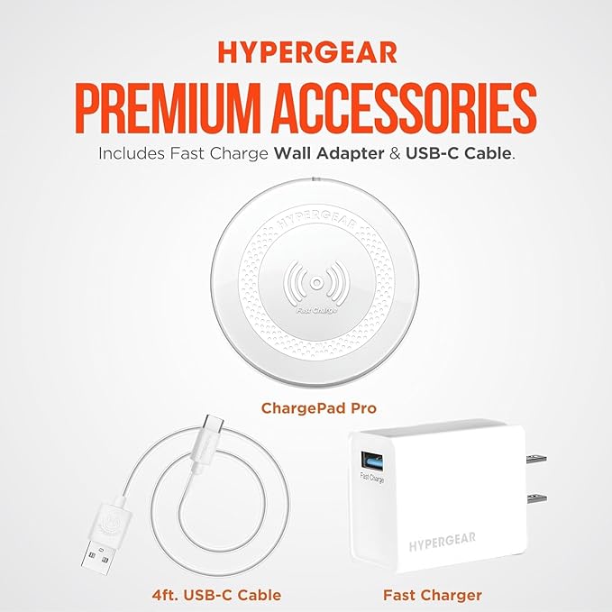 Fast Wireless Charger HyperGear Wireless Cell Phone Charging Pad w/LED Power Indicator [Charges on Contact] Universal Compatibility for iPhone 14/13/12/Pro Max/Pro Galaxy S23/S22 &amp More [White]1