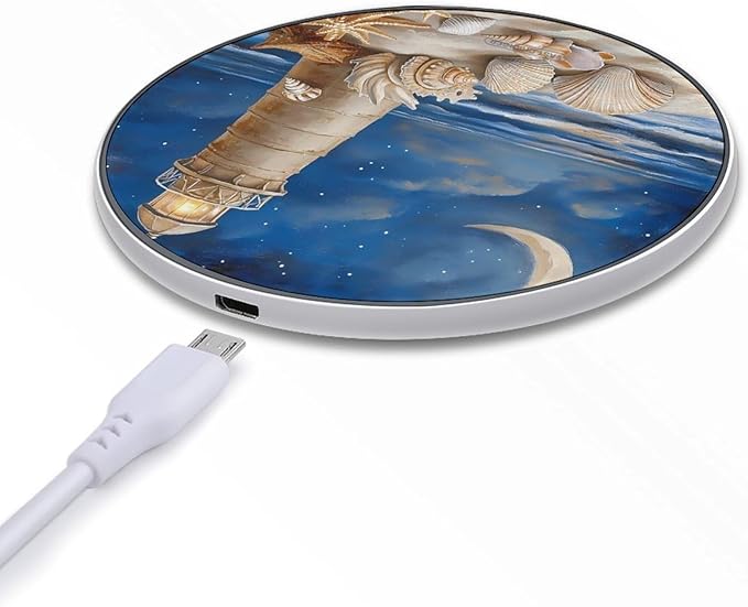 Beach Starfish Alphabet Lighthouse Wireless Charger Anti-Slip Wireless Charging Pad Slim Charger Mat for Men Women