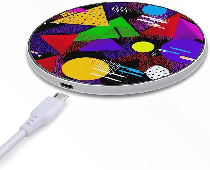 80s Triangles Circles Fast Portable Charger 10W Funny Graphic Phone Charging Pad with USB Cable