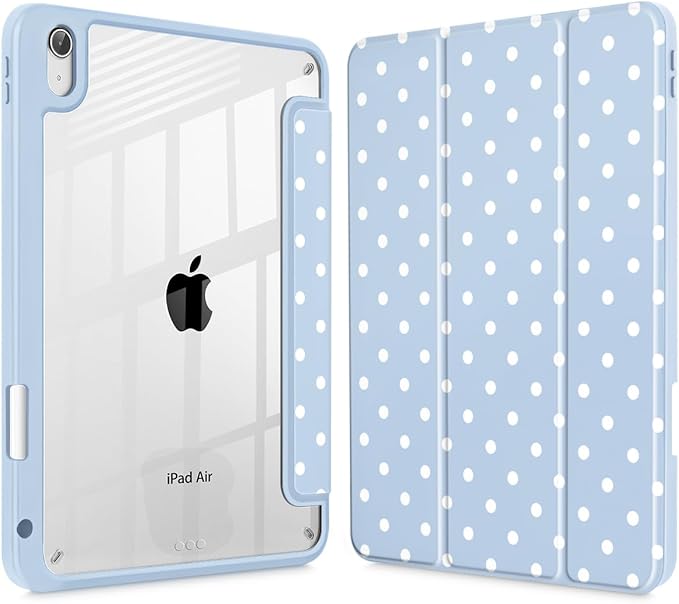 Tuiklol Case for iPad Air 11 Inch M4 2026 / Air 11 Inch M3 2025 / Air 11 Inch M2 2024 / iPad Air 10.9 Inch 2022 2020 Buit in Pencil Holder with Shockproof Cover Clear Transparent Back Spot-Blue