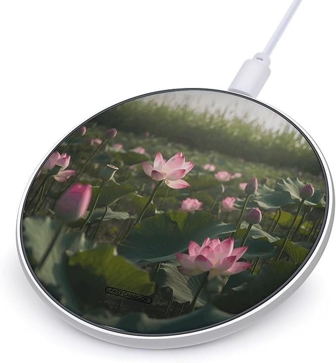 Flower in Water Images Wireless Charger Fast Wireless Charging Pad with USB Cable 10W Anti-Slip Magnetic Wireless Charger Portable Slim Charger Puck Travel Charging Station