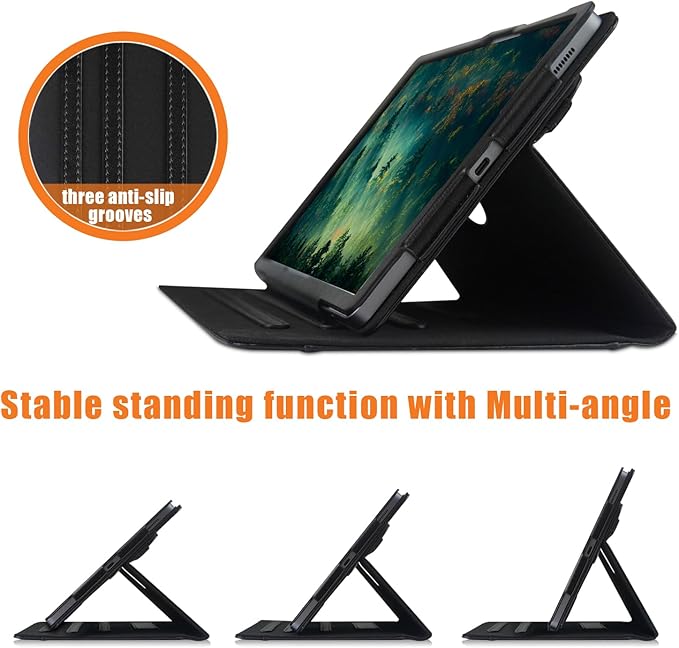 Case Compatible with Tablet Samsung Galaxy Tab S9 FE Plus S9 Plus S8 Plus S7 FE S7 Plus 12.4 InchCover 360° Rotating Stand PU Leather for Galaxy Tab S9 FE+ S9 + S8+ S7+12.4Black