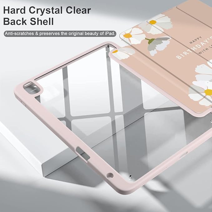 Batianda Hybrid Case for iPad Air 2022 (5th Generation M1 Chip) / iPad Air 4th 2020 10.9 inch [Built-in Pencil Holder] Shockproof Cover with Clear Transparent Back Shell TPU BumperSpring