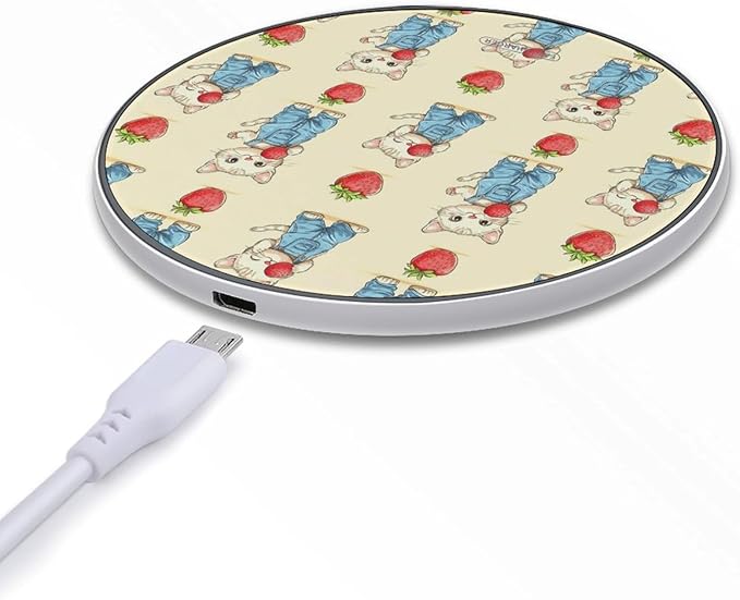 Cute Cat Strawberry Wireless Charger Anti-Slip Wireless Charging Pad Slim Charger Mat for Men Women
