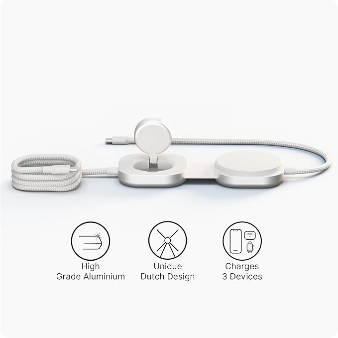 Zens Charging Cable Pro 3 Qi2 Magnetic Wireless Phone Charger for iPhone 17/16/15/14/13/12 Apple Watch Fast Charging 140 W USB-C Power Delivery Cable for MacBook and USB-C Laptops 1.5 m White