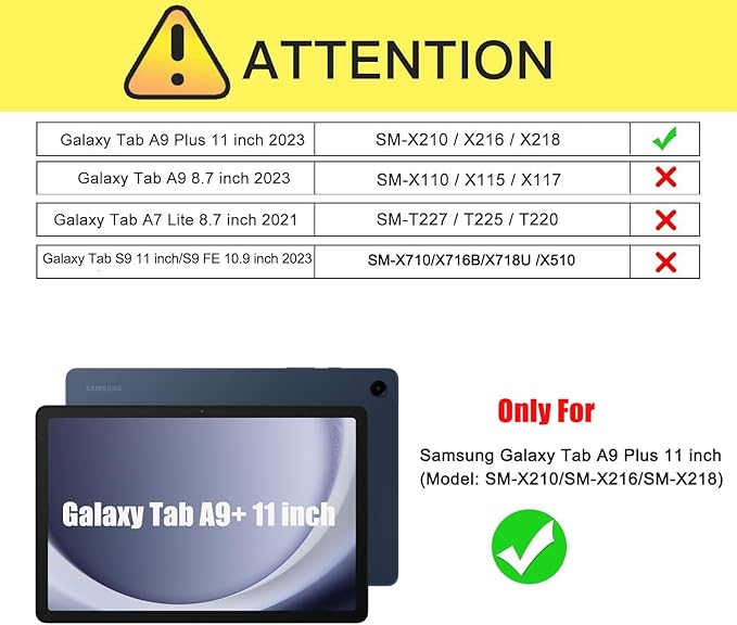 Bundle of Case for Samsung Galaxy Tab A9 Plus 11 Inch 2023 with Tempered Glass Screen Protector Pencil HolderBLOSOMEET Galaxy A9+ Plus Tablet Case with Shoulder Strap Hand Strap&ampStandBlack