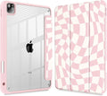 Mektron Case for iPad Pro 11 inch Case M2 2022 Generation 4th Fit 2021 2020 2018 iPad Pro 11 (3rd 2nd &amp 1st Gen) -Buit in Pencil Holder with Shockproof Cover Clear Shell Wave Striped-Pink