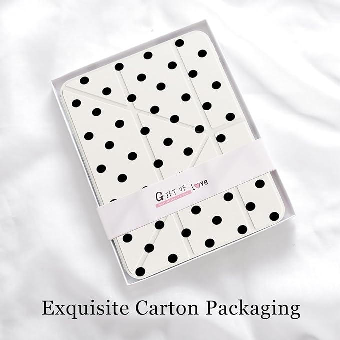 Cute Black Polka Dot for iPad Air5/Air4 Case with Pencil Holder Auto Sleep/Wake White Leather Acrylic Back Detachable Cover for iPad 10.9 Inch 2022/2020
