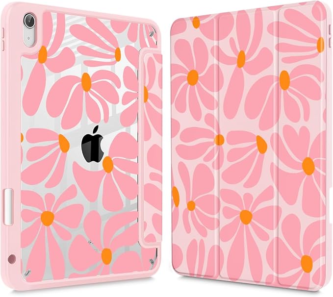 May Chen for iPad (A16) 11th Generation Case 11 Inch 2025 iPad 10th Gen Case 2022 10.9 inch Built-in Pencil Holder with Shockproof Cover Clear Transparent Back Shell Auto Wake/Sleep Groovy Flower