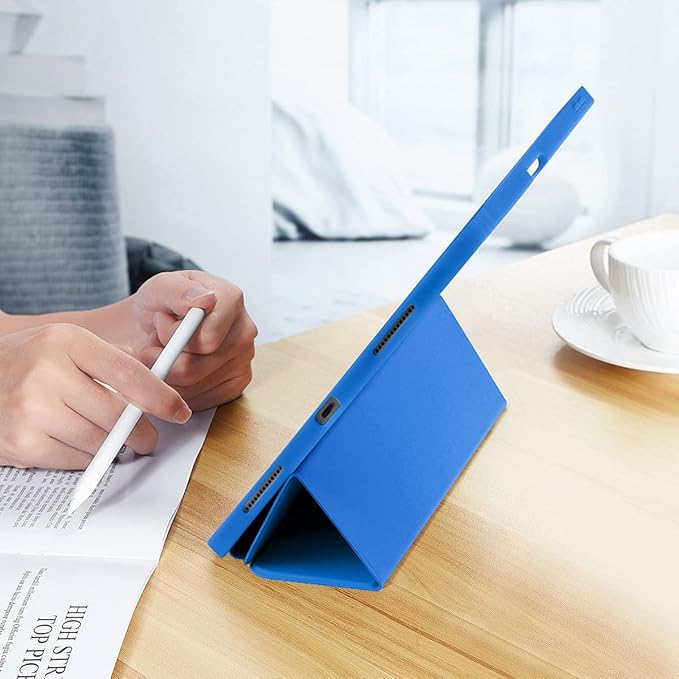 SIWENGDE Cases for iPad Pro 12.9 Case 6th/5th/4th Generation (2022/2021/2020) with Pencil Holder [Apple Pencil Wireless Charging] Soft TPU Smart Tri-fold Stand Protective Cover(Blue)